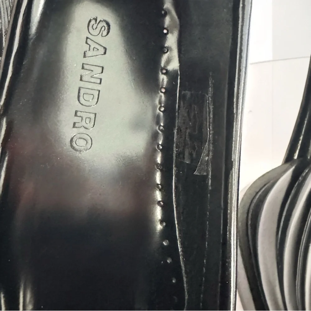 SANDRO Crystal-Embellished Patent-Leather Women’s Black Slip On Loafers Size 5